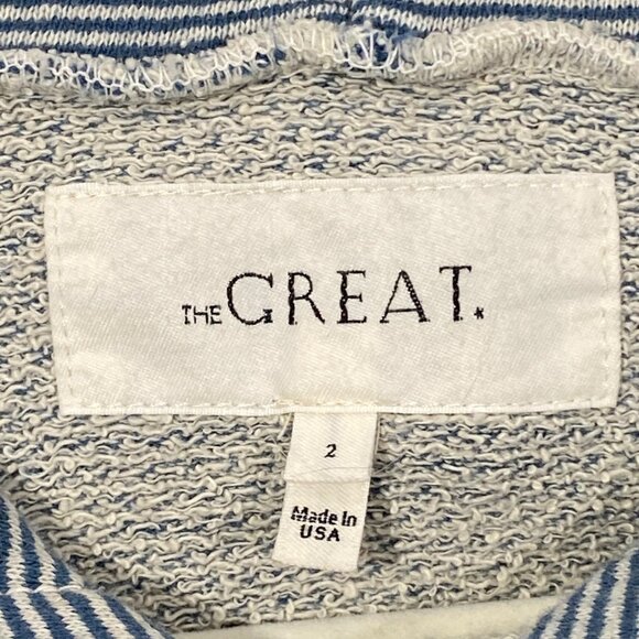 The Great Salt Water Stripe Teammate Hoodie Size 2 Cotton Blue & White oversized - Picture 4 of 9